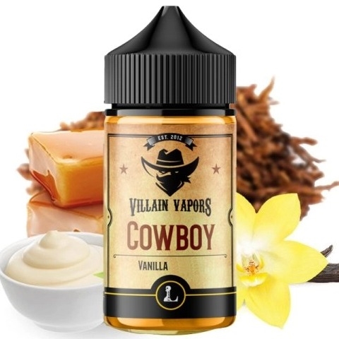 50ml bottle of Cowboy Villain Vapors e-liquid by Five Pawns, featuring a sleek design with a dark label and rich, bold flavor profile